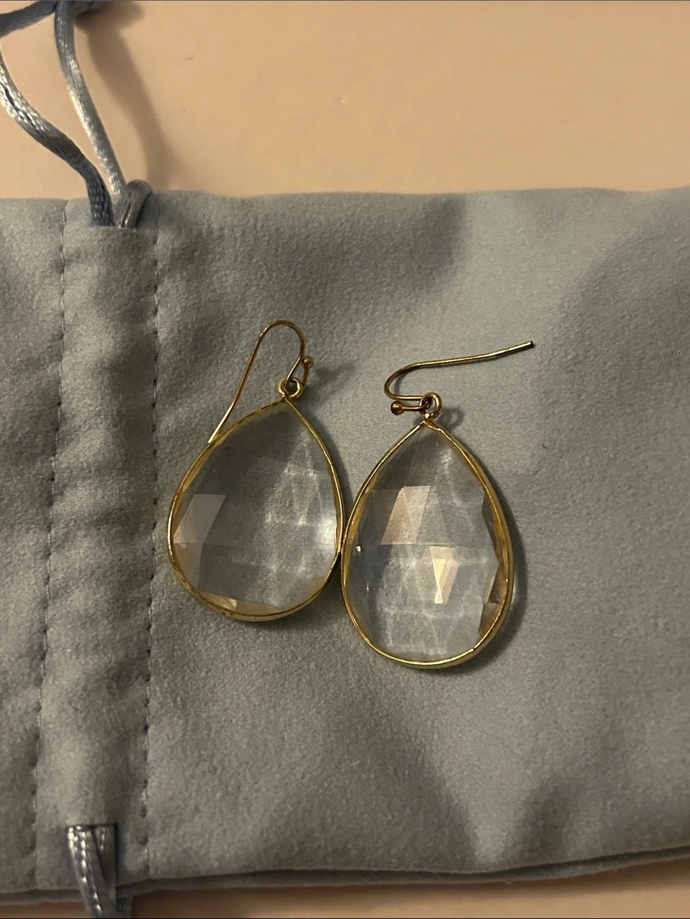 Anthropologie Gold clad Clear Teardrop Dangle Earrings